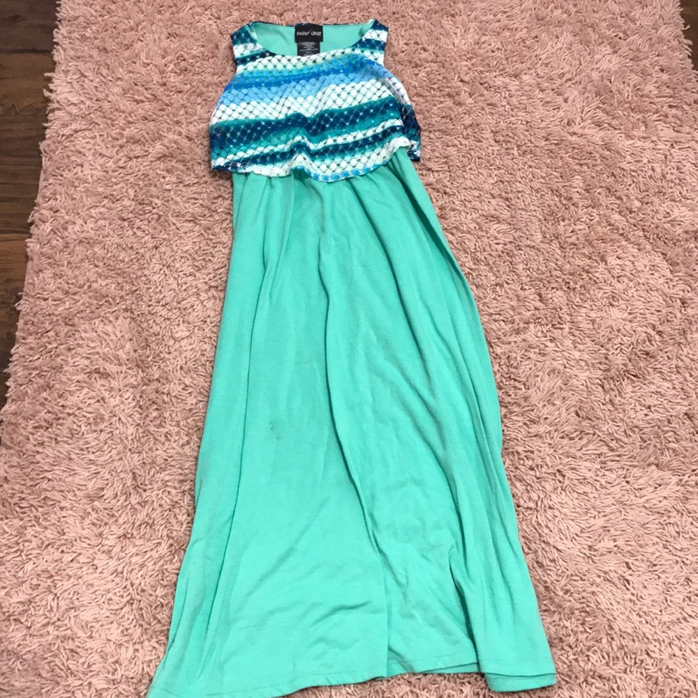 A blue and white long dress